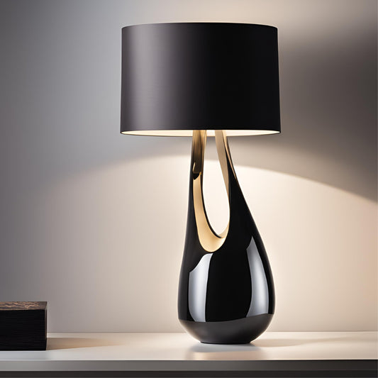 Noir Vintage Aura - Modern Sculptural Black and Gold Table Lamp